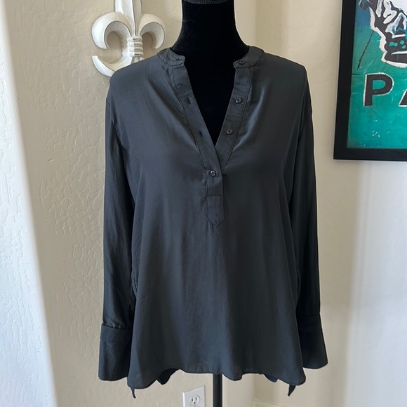 Super Cute Black Ellison Tab Collar Tie Cuff Shirt Size Medium - Picture 1 of 11